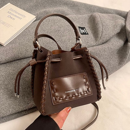 Drawstring Bag Leather Faux Applique Bucket