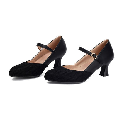 Mary Heel Panel Pumps Lace High Buckled Jane
