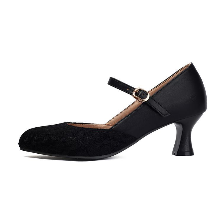 Mary Heel Panel Pumps Lace High Buckled Jane