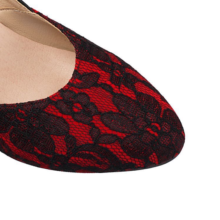 Mary Heel Panel Pumps Lace High Buckled Jane