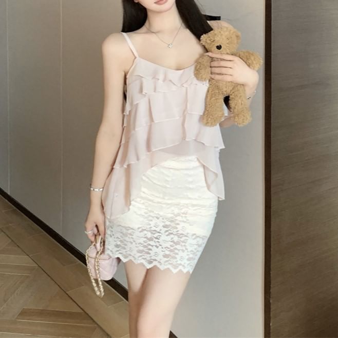 Plain Ruffle Asymmetrical Cami Top