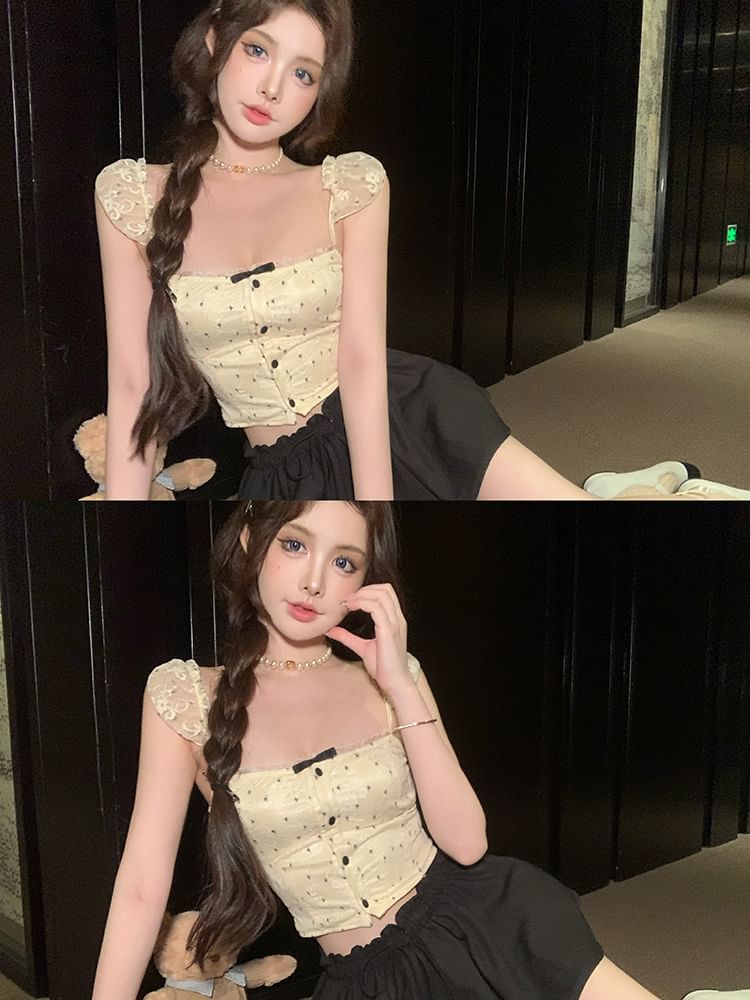 Top Camisole Cropped Lace Floral Bow