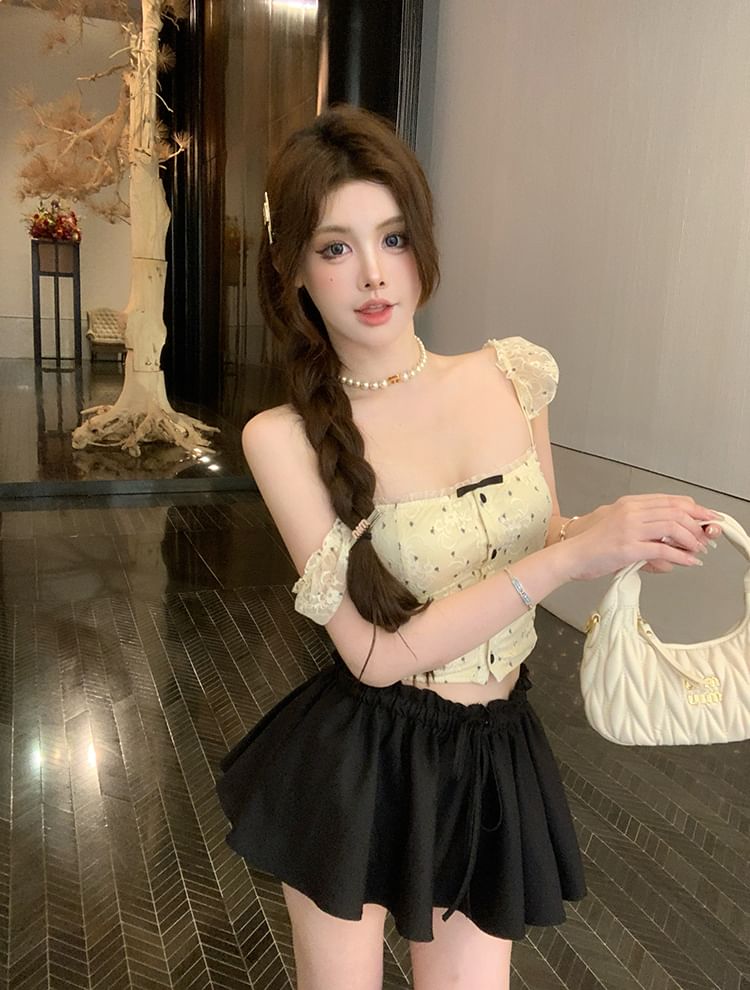 Top Camisole Cropped Lace Floral Bow