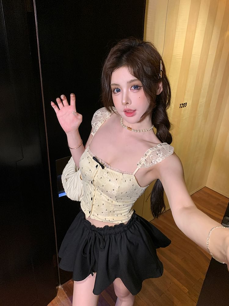 Top Camisole Cropped Lace Floral Bow