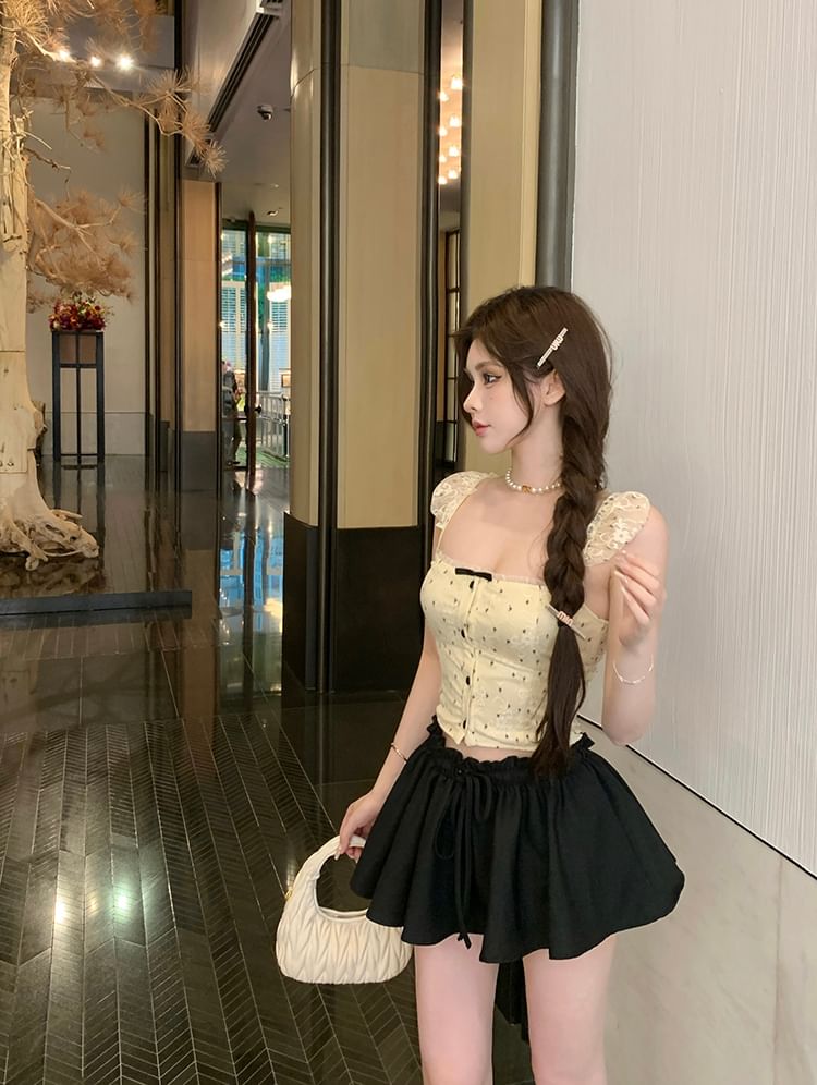 Top Camisole Cropped Lace Floral Bow