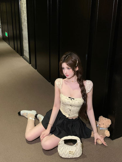 Top Camisole Cropped Lace Floral Bow