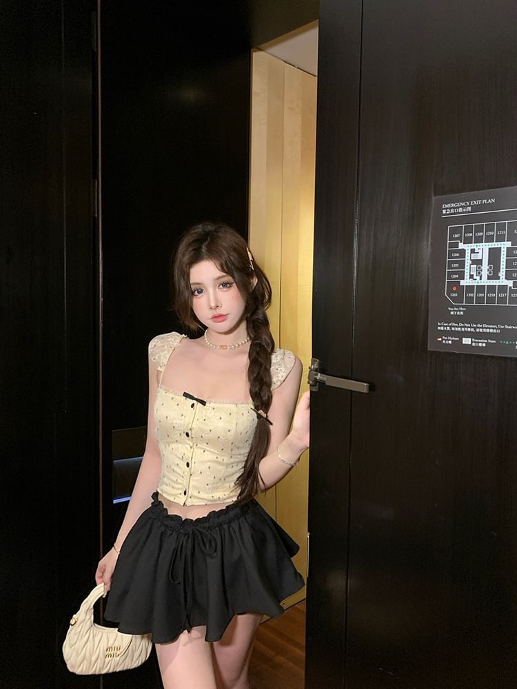 Top Camisole Cropped Lace Floral Bow