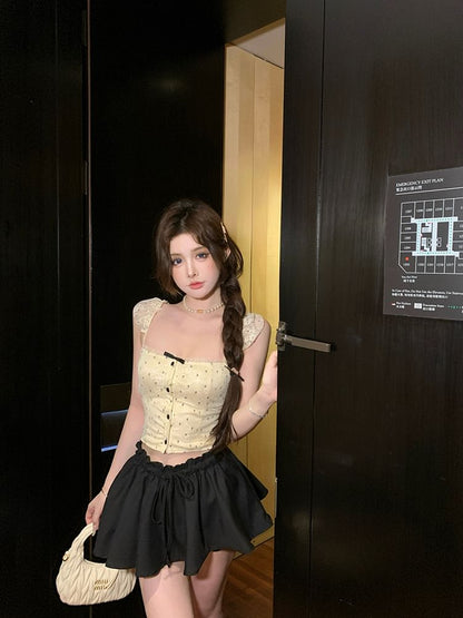 Top Camisole Cropped Lace Floral Bow