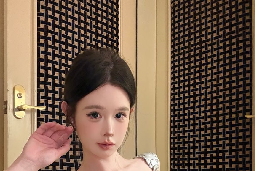 Tube Lace Lace-Up Panel Top Striped Denim