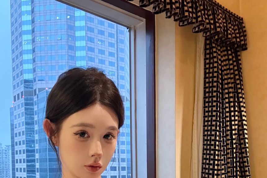 Tube Lace Lace-Up Panel Top Striped Denim