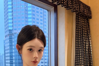 Tube Lace Lace-Up Panel Top Striped Denim