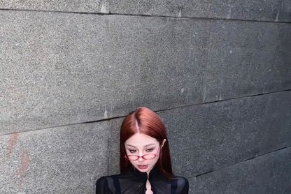 Stand Skirt Bra Crop / Lace Blouse Rise Collar A-Line Puff-Sleeve Mini Mid