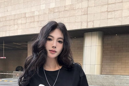 Panel Two-Piece Crew Lace Tee Long-Sleeve Neck Mock Lettering