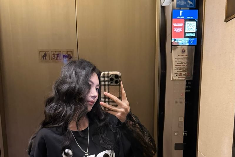 Panel Two-Piece Crew Lace Tee Long-Sleeve Neck Mock Lettering