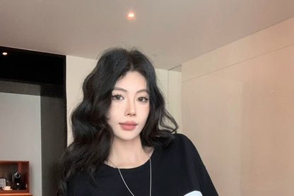 Panel Two-Piece Crew Lace Tee Long-Sleeve Neck Mock Lettering