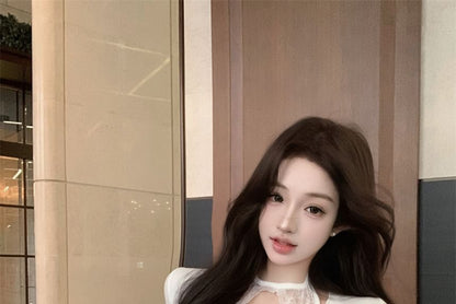 Neck Long Panel Henley Round Plain Lace T-Shirt Sleeve