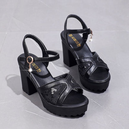 Sandals Heel Chunky Sequined Platform