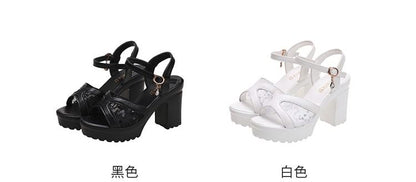 Sandals Heel Chunky Sequined Platform