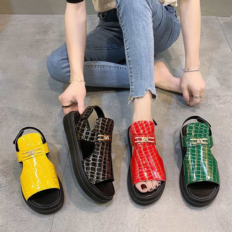 Croc Buckled Grain Sandals