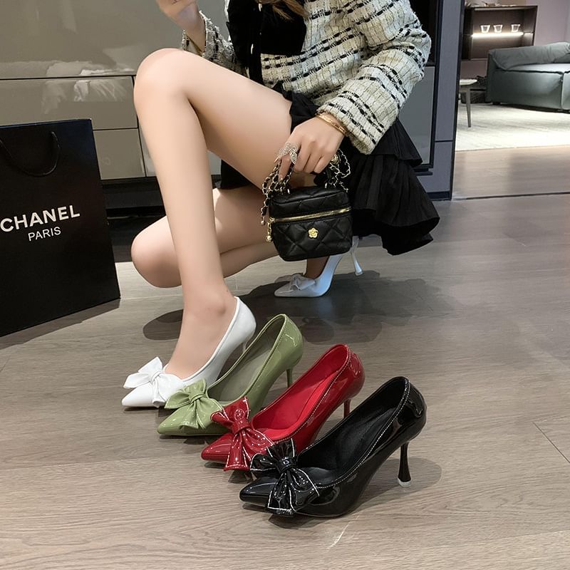 High Bow Pumps Pointy Heel