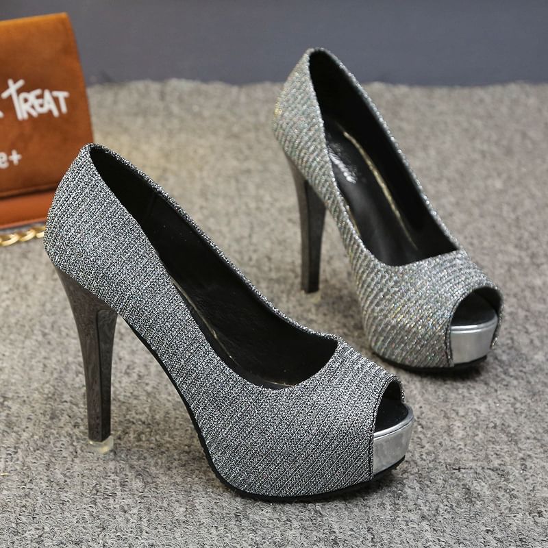 Platform Peep-Toe Stiletto Pump Glitter Heel