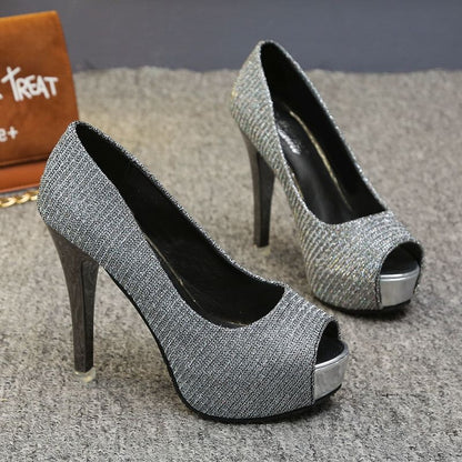 Platform Peep-Toe Stiletto Pump Glitter Heel