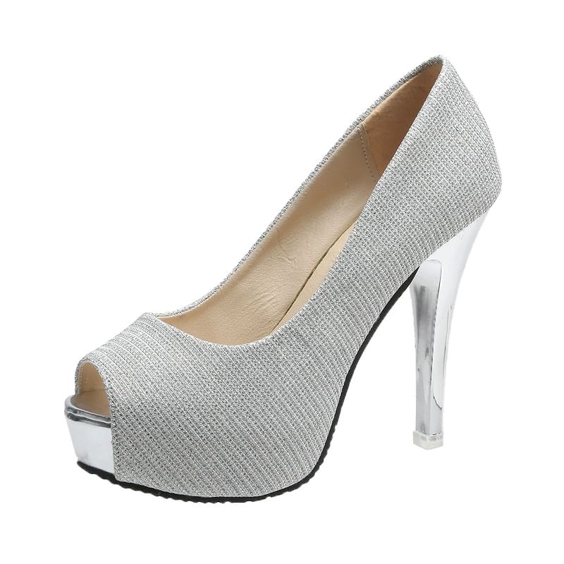 Platform Peep-Toe Stiletto Pump Glitter Heel