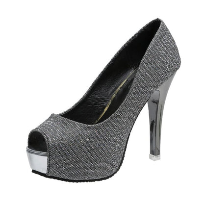 Platform Peep-Toe Stiletto Pump Glitter Heel