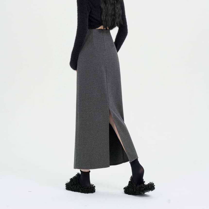 High Skirt Back Midi Plain Slit Waist A-Line