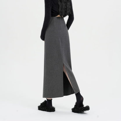 High Skirt Back Midi Plain Slit Waist A-Line