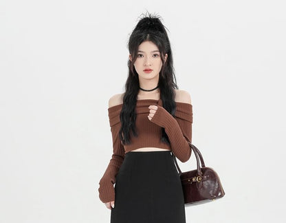 High Skirt Back Midi Plain Slit Waist A-Line