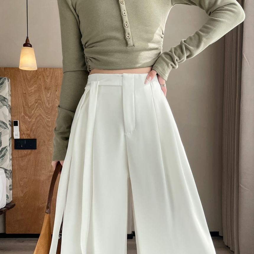Rise Wide Plain Asymmetrical Designs) (Various Leg High Pants