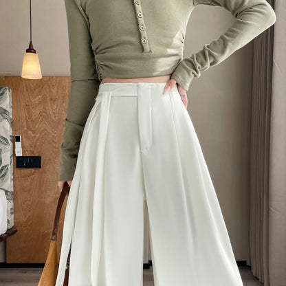 Rise Wide Plain Asymmetrical Designs) (Various Leg High Pants