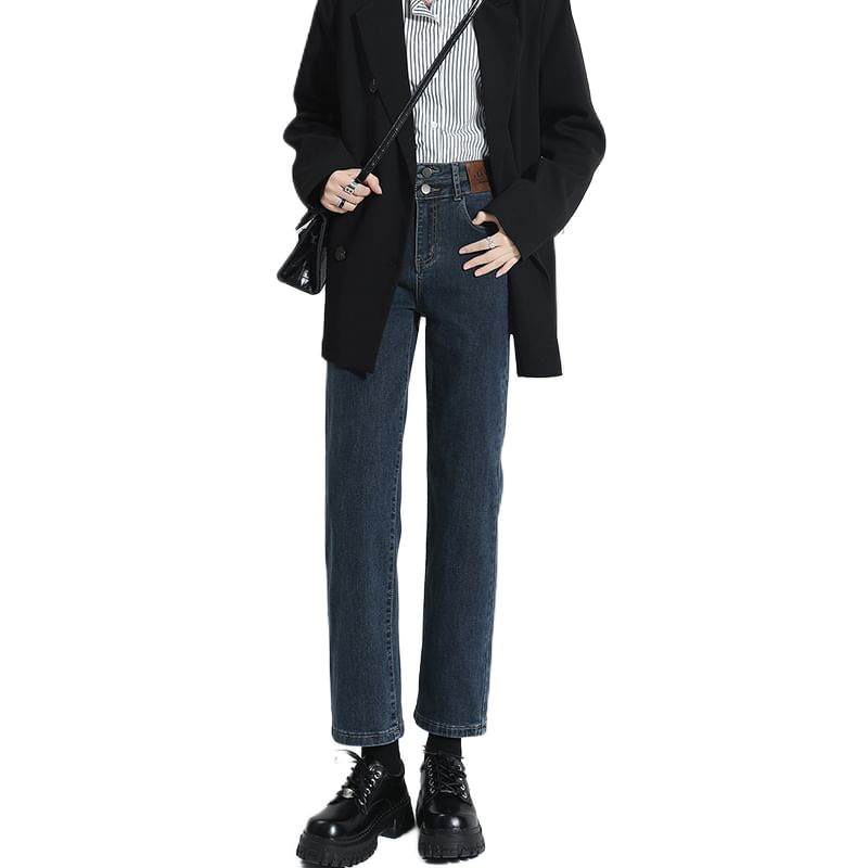 Waist (Various Designs) Washed Straight Jeans Leg High