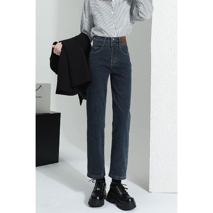 Waist (Various Designs) Washed Straight Jeans Leg High