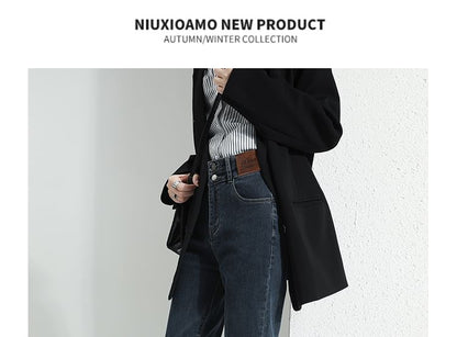 Waist (Various Designs) Washed Straight Jeans Leg High