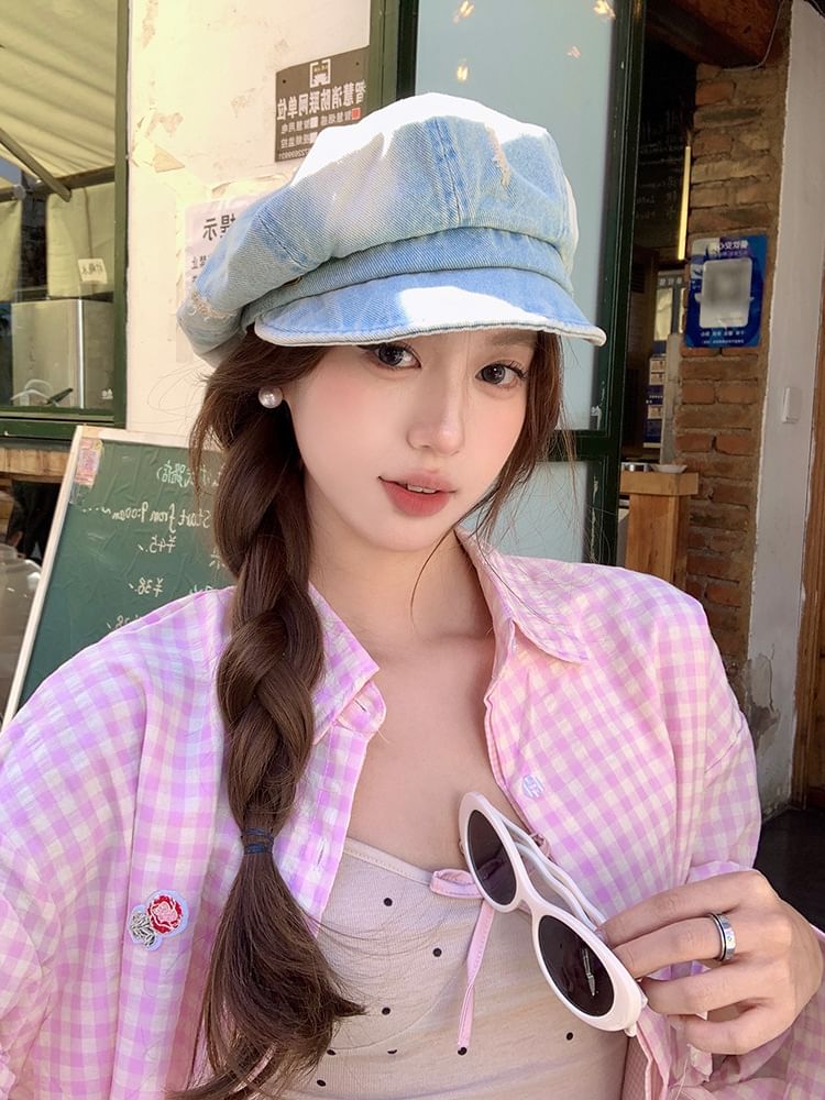 Washed Newsboy Cap Distressed Denim