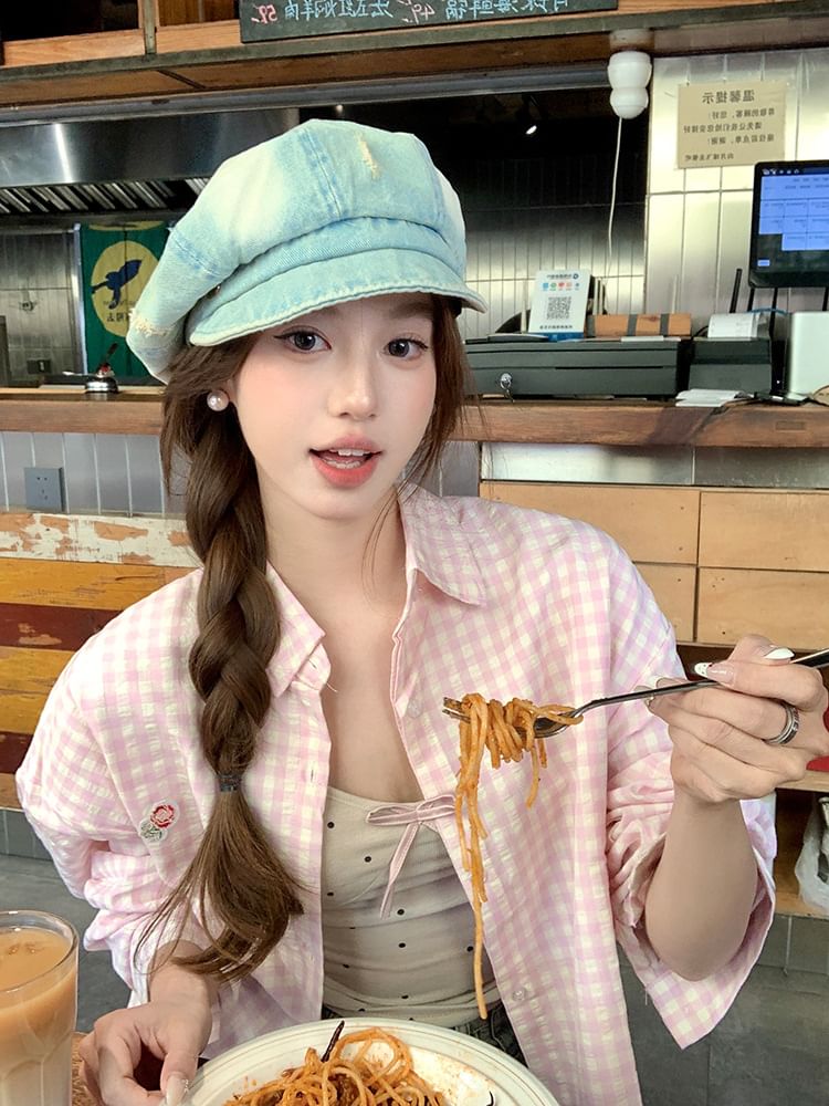 Washed Newsboy Cap Distressed Denim