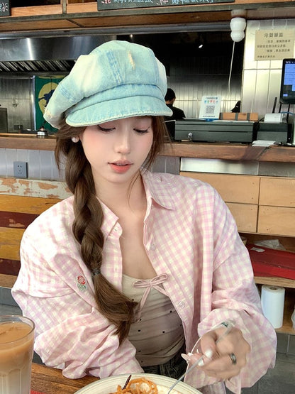 Washed Newsboy Cap Distressed Denim