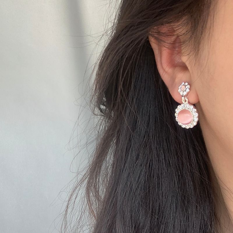 Drop Rhinestone / Cabochon Clip Earring On