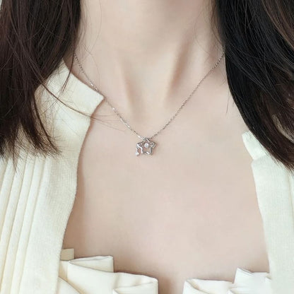 Star Pearl Pendant / Necklace Rhinestone Faux