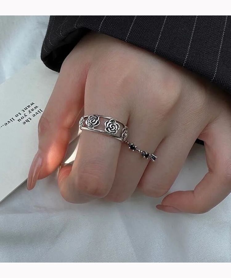 Set Ring Rhinestone Flower Open /