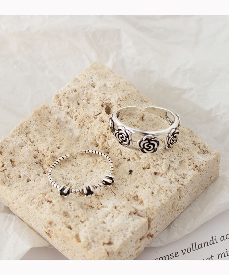 Set Ring Rhinestone Flower Open /