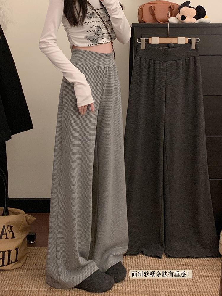 Wide High Leg Rise Pants Plain