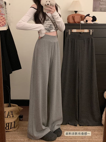 Wide High Leg Rise Pants Plain