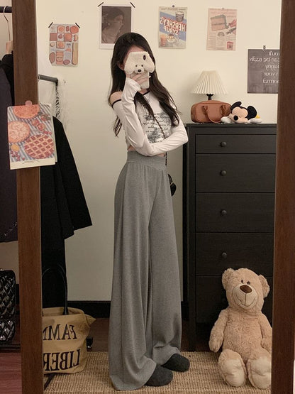 Wide High Leg Rise Pants Plain