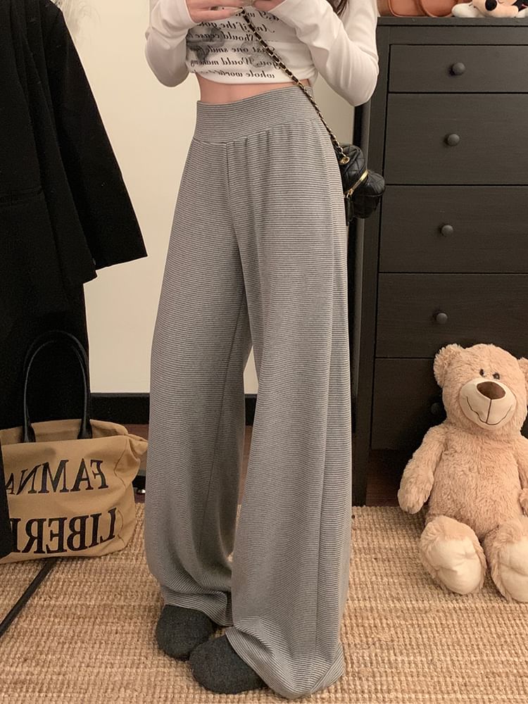 Wide High Leg Rise Pants Plain