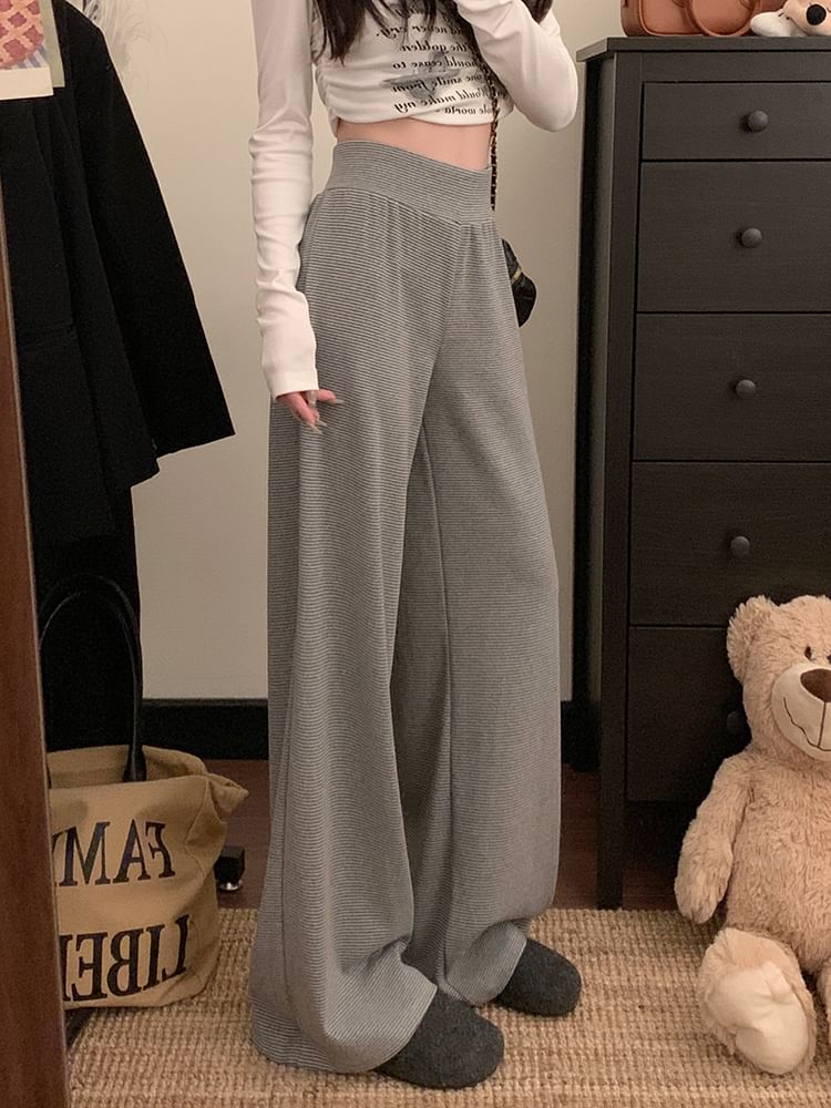 Wide High Leg Rise Pants Plain