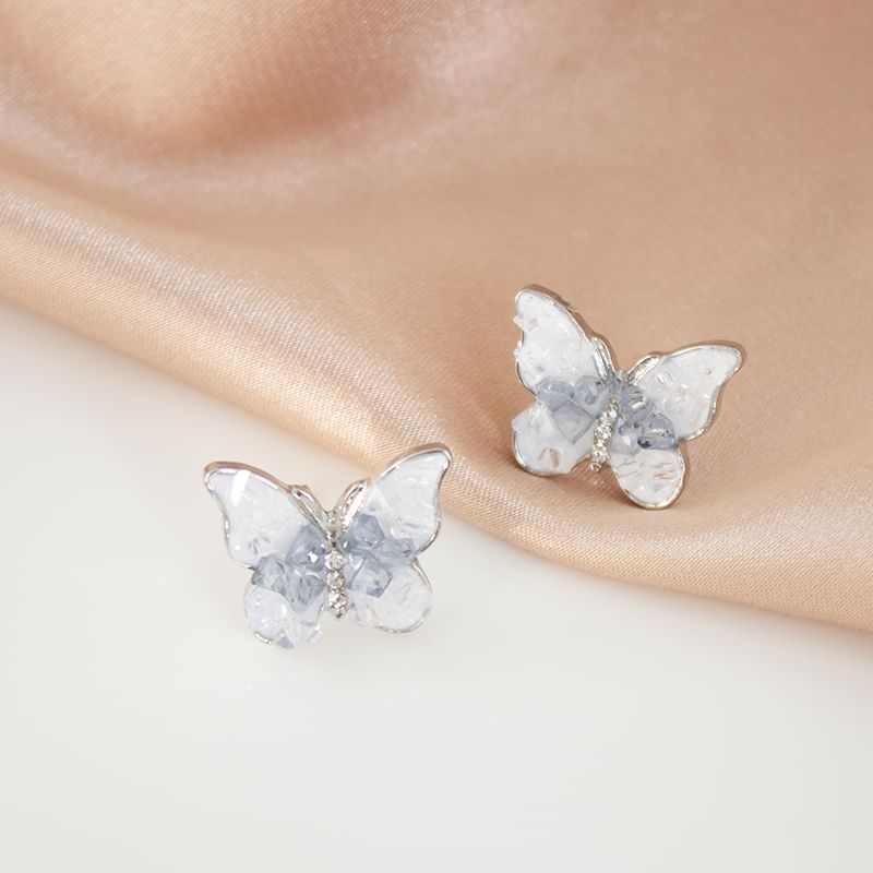 / Stud On Rhinestone Earring Butterfly Clip