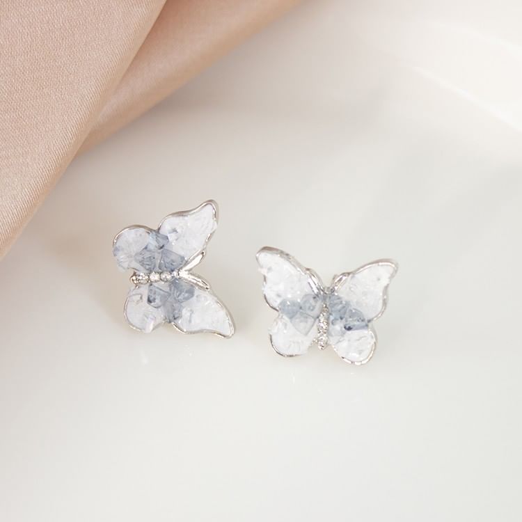/ Stud On Rhinestone Earring Butterfly Clip
